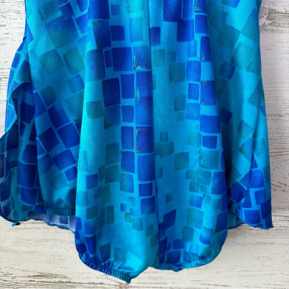 VINTAGE 80s JANTZEN Geometric Metallic Skirted One Piece Swimsuit Made in USA